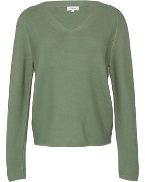 S.oliver Gerippter Strickpullover Aus Baumwollmix Mit V-Ausschnitt - Grün
