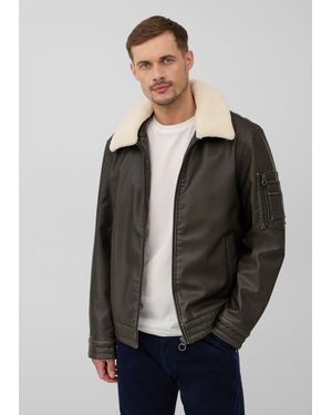S.oliver Bomberjacke aus Lederimitat mit abnehmbarem Teddy-Kragen - Grau