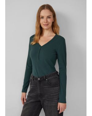 S.oliver Ripp-Langarmshirt mit Knopfleiste im Slim Fit - Grün
