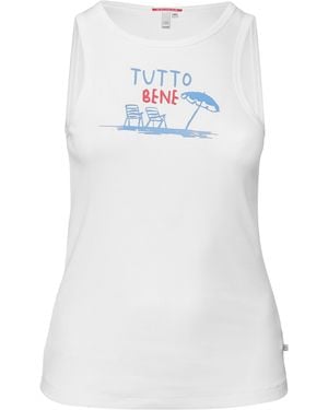 QS Geripptes Tanktop Mit Print - Weiß