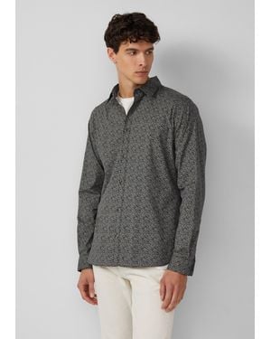 S.oliver Slim Fit: Baumwollhemd mit abstraktem All-over-Print - Grau