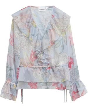 Comma, Feminine Chiffonbluse Mit Volant-Details - Weiß