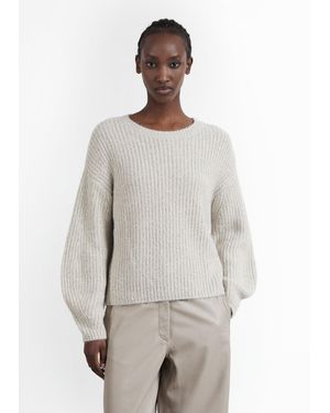 Comma, Strickpullover Mit Glitzergarn Und Ballonärmeln - Weiß