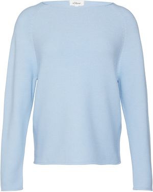 S.oliver Strickpullover Mit U-Boot-Ausschnitt Und Rollsaum - Blau