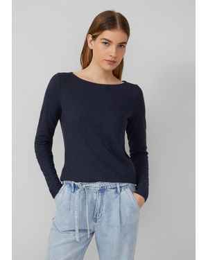 S.oliver Slim-Fit-Longsleeve aus Baumwollslub mit U-Boot-Ausschnitt - Blau