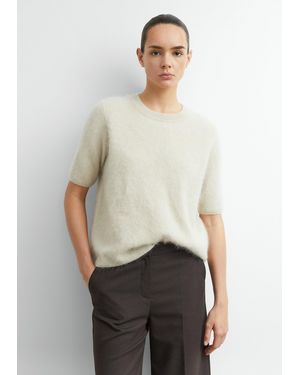 Comma, Kurzarm-Pullover Aus 100% Gebrushter Wolle - Weiß