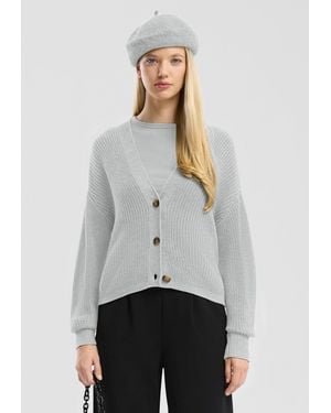 QS Melierte Strickjacke aus Baumwollmix - Weiß