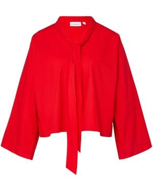 Comma, Baumwollbluse Mit Schluppenkragen Und Verstellbarem Ärmelsaum - Rot