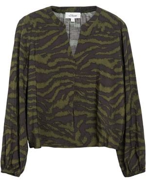 S.oliver Bluse Mit Animal-Print Und Raffung - Grün