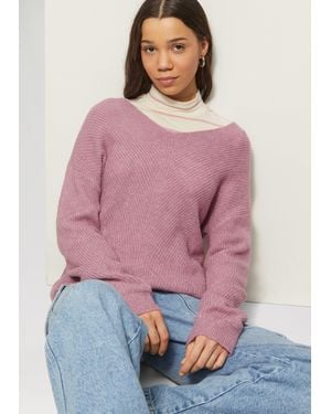 QS Weicher Pullover mit Rippstruktur - Lila
