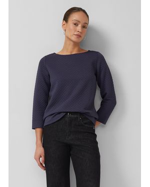S.oliver Jacquard-Sweatshirt im Relaxed Fit mit U-Boot-Ausschnitt - Blau