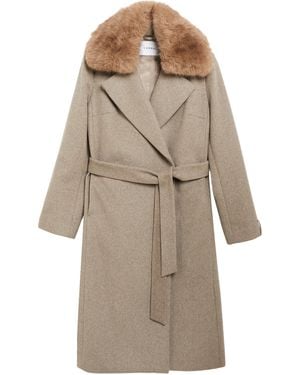 Comma, Mantel Aus Wollmix Mit Abnehmbarem Fake-Fur-Kragen - Natur