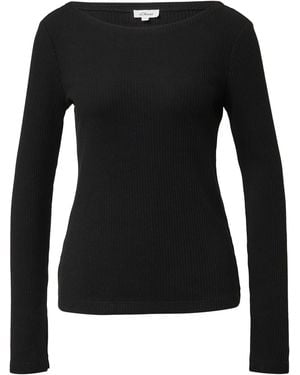 S.oliver Geripptes Langarmshirt Mit Knopf-Detail Am Arm - Schwarz
