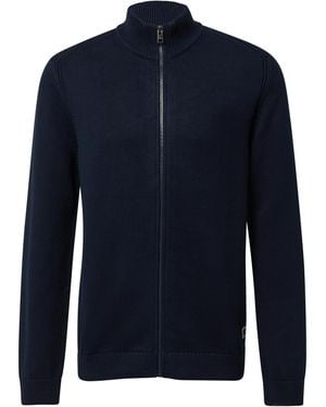 S.oliver Baumwoll-Strickjacke Mit Stehkragen Und Logo-Patch - Blau