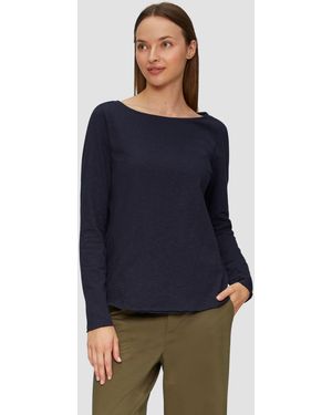 S.oliver T-Shirt mit U-Boot-Ausschnitt und offenen Kanten - Blau