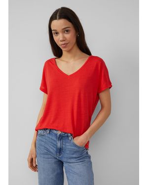 QS Locker geschnittenes T-Shirt aus Leinenmix - Rot
