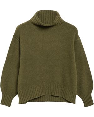 S.oliver Bouclé-Strickpullover Mit Rollkragen - Grün