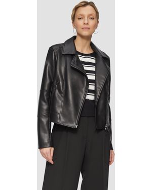 S.oliver Schmal geschnittene Kunstleder-Jacke mit Reverskragen - Schwarz