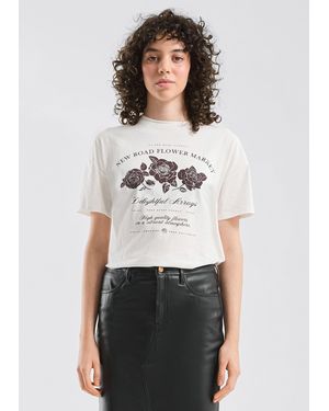 QS Baumwollshirt mit Frontprint - Weiß