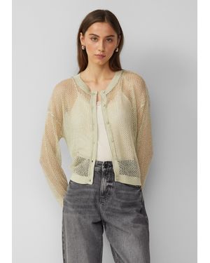 QS Jacke in Häkeloptik mit Glitzergarn - Natur
