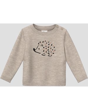 S.oliver Unisex Strickpullover mit gesticktem Igel-Motiv - Natur
