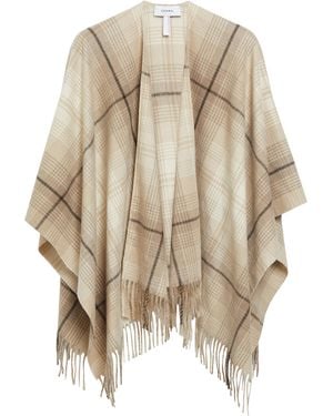 Comma, Karierter Poncho Mit Fransen - Natur