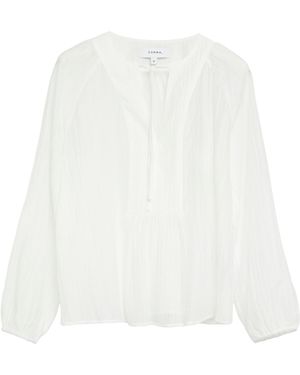 Comma, Strukturierte Lyocell-Bluse Mit Pointelle-Details - Weiß