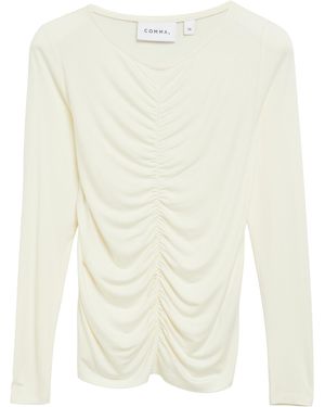 Comma, Viskosemix-Shirt Mit Raffung - Weiß
