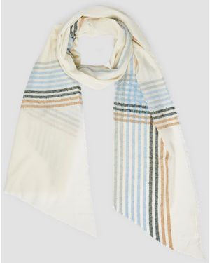 Sublevel Damen Rechteckiger Strickschal Mit Fransen Und Karo-Muster Beige Hell Blau