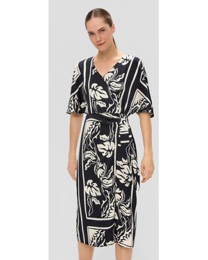 S.oliver Satiniertes Viskose-Kleid mit All-over-Print - Weiß