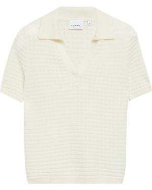 Comma, Flauschiges Streifen-Polo Aus Baumwollmix - Weiß