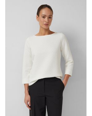 S.oliver Jacquard-Sweatshirt im Relaxed Fit mit U-Boot-Ausschnitt - Weiß