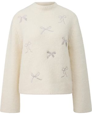 S.oliver Strickpullover Mit Stehkragen Und Schleifen-Stickerei - Weiß