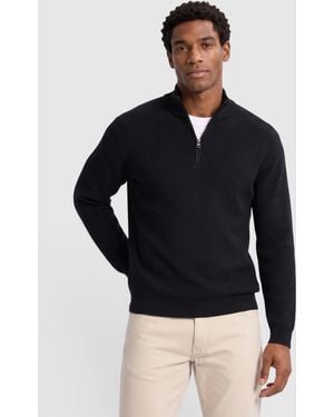 S.oliver Strukturierter Strickpullover Mit Troyer-Kragen - Schwarz