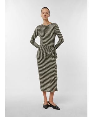 Comma, Jerseykleid Mit All-Over-Print Und Wickeldetail - Grün