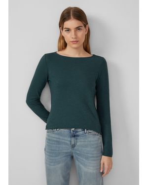 S.oliver Slim-Fit-Longsleeve aus Baumwollslub mit U-Boot-Ausschnitt - Grün