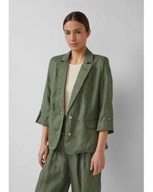 S.oliver Halflange Linnen Blazer Met Klepzakken En Reverskraag - Groen