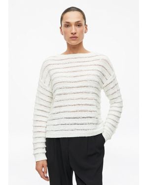 S.oliver Leicht Transparenter Pullover Mit Ajourmuster Und Pailletten - Weiß