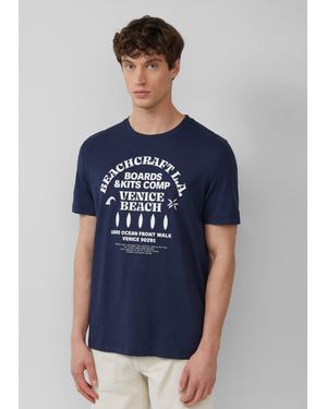 S.oliver Baumwoll-T-Shirt mit Crewneck und Artwork - Blau