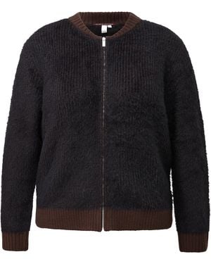 QS Flauschiger Strick-Blouson - Schwarz