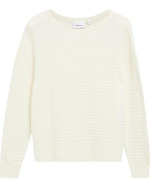 Comma, Strukturierter Pullover Aus Softem Baumwollmix - Weiß