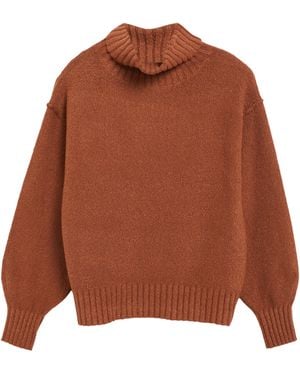 S.oliver Bouclé-Strickpullover Mit Rollkragen - Braun