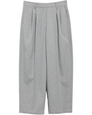 Comma, Verkürzte Bundfaltenhose Aus Flanell - Grau