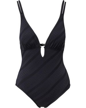 S.oliver Strukturierter Badeanzug Mit Schmuckperle Und Cut Out - Schwarz