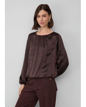 S.oliver Satin-Shirt mit Binde-Detail am Saum - Braun