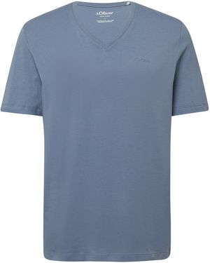 S.oliver Baumwoll-T-Shirt Mit V-Ausschnitt Und Logoprint - Blau