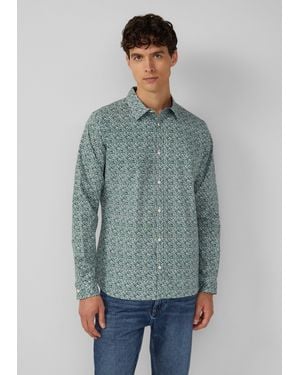 S.oliver Slim Fit: Baumwollhemd mit abstraktem All-over-Print - Grün
