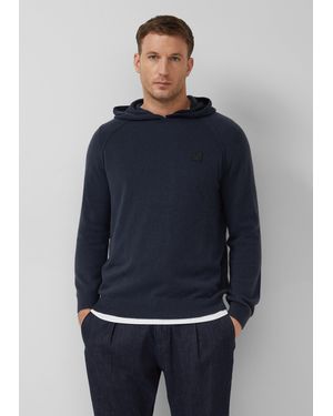 S.oliver Hochwertiger Strickhoodie aus Merino-Kaschmir-Mix - Blau