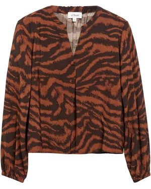 S.oliver Bluse Mit Animal-Print Und Raffung - Braun