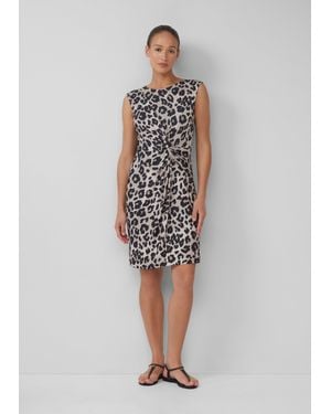 S.oliver Ärmelloses Jersey-Kleid mit Knoten-Detail und Leo-Print - Weiß